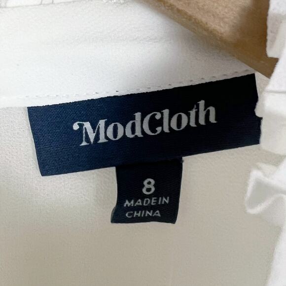 NWT ModCloth Ruffle Trim Long Sleeve Mini Dress in White Size 8 - Picture 5 of 8